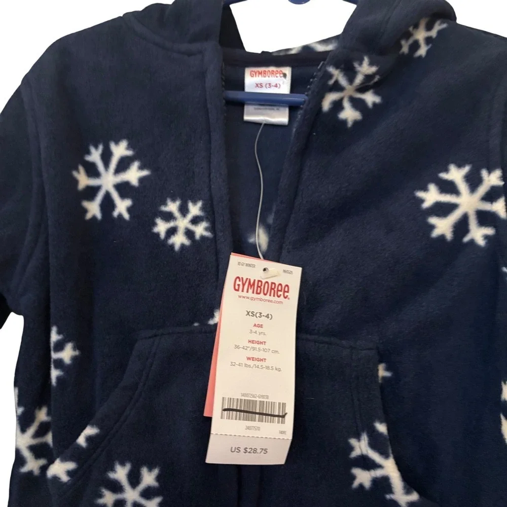 Gymboree Girls Hoodie Jacket‎ XS 3T 4T NWT Navy Blue White Snowflakes